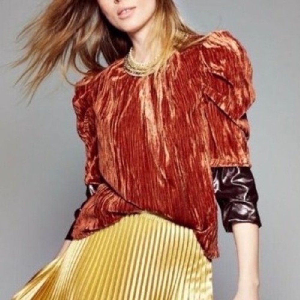 Leyden Rust Crushed Velvet Puff Sleeve Blouse Top Size Small NWT